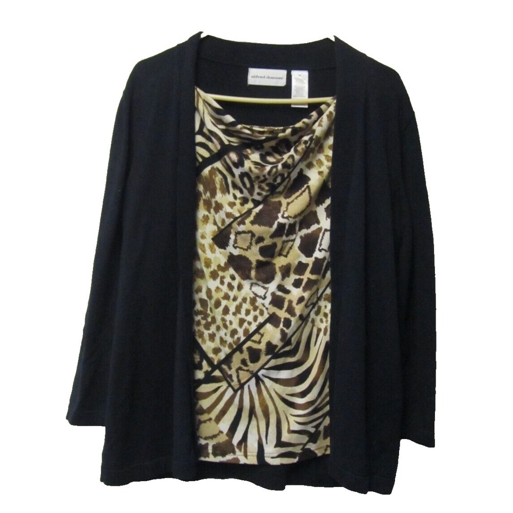Ladies Alfred Dunner Black Sweater‎ w/Attached Leopard Top Size XL